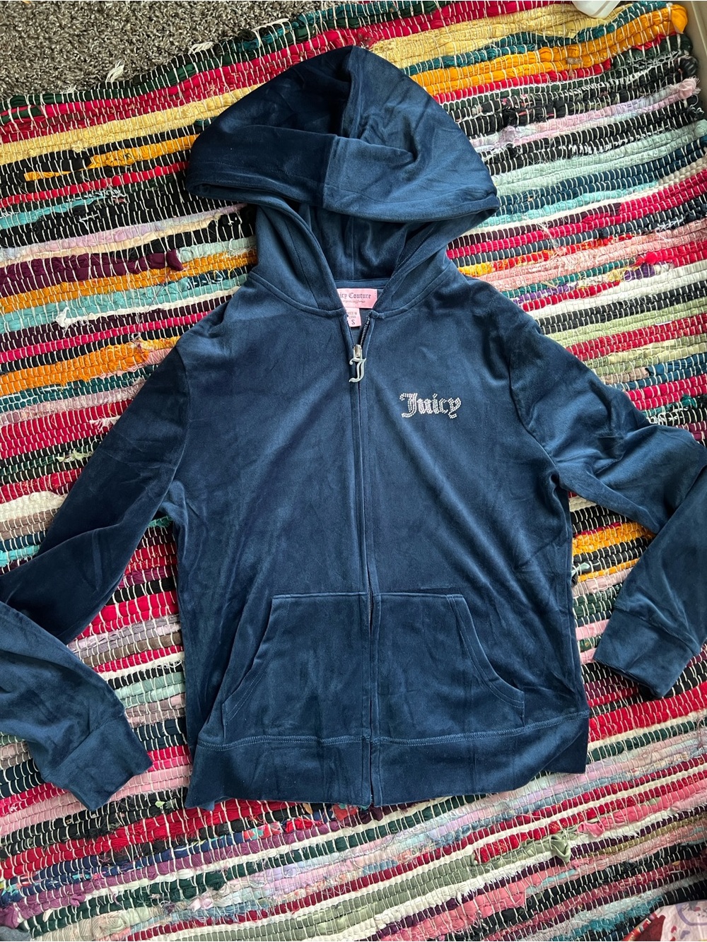 Juicy Couture Navy Velour Zip-Up Hoodie